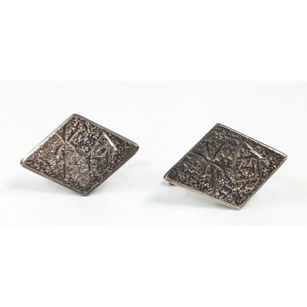 950 Sterling Silver Textured Diamond Shaped Chinese? Symbols Men's Cufflinks